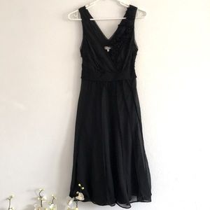 #58# Rocha.Johnrocha Black Belted V Neck Pleated Mid New Dress